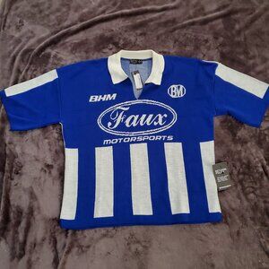 NWT 100% Acrylic Collar Women's Faux Motorsport Essentials Logo Top Size Small